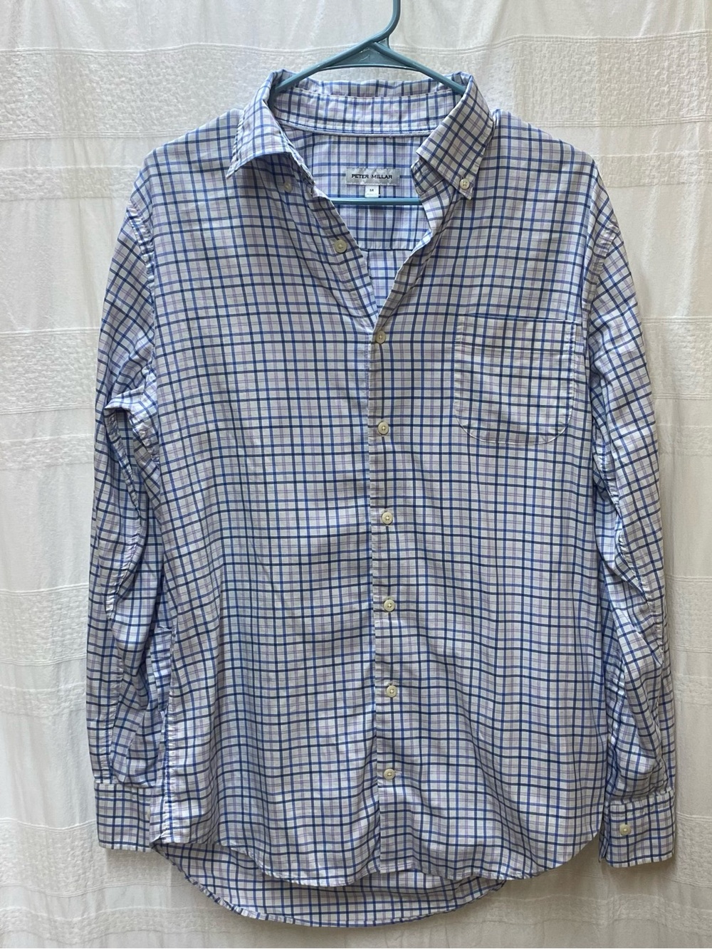 Peter Millar Blue and White Multi-Check Button-Down Shirt